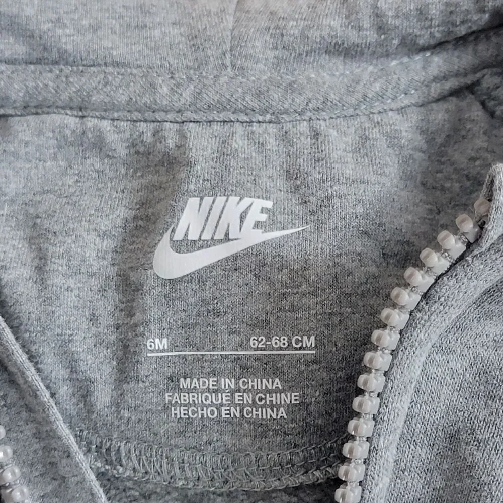 Nike Baby One Piece Coverall Boys 6M Gray Romper Full Zip Infant Hooded Jumpsuit